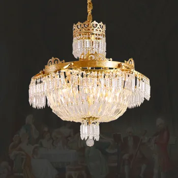 Европейският месинг окачен лампа, хол, трапезария, спалня, Френска Луксозна Медни кристален полилей
