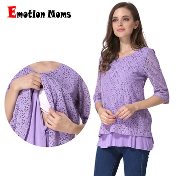 Emotion Moms, Нов дантелен топ за бременни с 3/4 ръкав, блузи за бременни и кърмещи, тениска за бременни