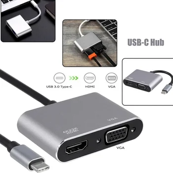 2 в 1 USB 3.1 4K Type C USB-C към VGA HDMI-съвместим Адаптер с Множество Портове за Видео Конвертор за Macbook Samsung Xiaomi