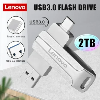 Флаш памет Lenovo 2 TB 1 TB TYPE C Pendrive Високоскоростна Флаш-памети USB 3.0 OTG 2-В-1 Преносим Метален Водоустойчив Флаш диск 128 GB