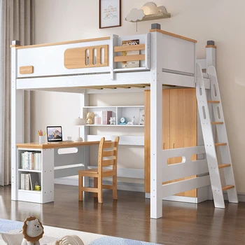 Двуслойни Мултифункционални детски легла с вграден гардероб, работно бюро, дървени и бебешко легло, мебели за спалня Cama Infantil QF50TC