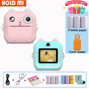 Детска помещение миг печат 2,4-инчов IPS екран, цифрова камера миг печат от Full HD, леко ухото с каишка, подаръци за рожден ден за момчета