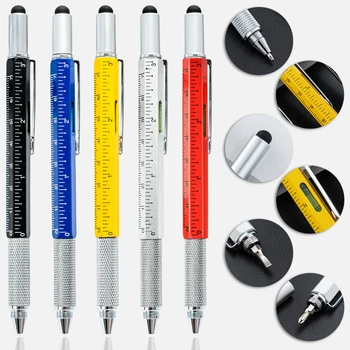 Многофункционална метална химикалка писалка 6 в 1 с модерен ръчен инструмент за Измерване на състав на Отвертка Сензорен екран Ниво на сензорна писалка
