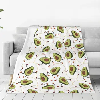 Забавно Сладко мультяшное одеяло с плодове и авокадо, флисовое джобно супер Топло одеяло за легла, офис мат