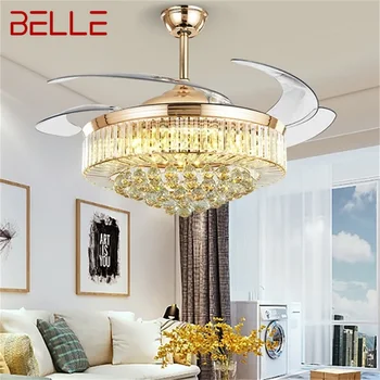 Вентилатор на тавана BELLE, невидима луксозен Кристален Сребриста led лампа с дистанционно управление, Модерна за дома