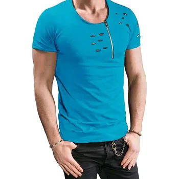 A2619 Скъсани тениски с дупки, мъжка тениска с къс ръкав, летни дрехи за фитнес, мъжки забавно однотонная тениска, градинска дрехи, тънки блузи, тениски