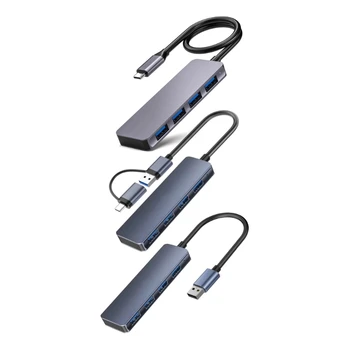 USB кабел / Type C от мъжете до четири USB-жени, адаптер от типа C до 4 USB порта