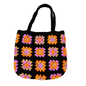 Дамска чанта с цветя модел, вязаная на една кука, реколта чанта в етнически стил и Артистична Мека выдалбливаемая Цветна тканая чанта за момичета