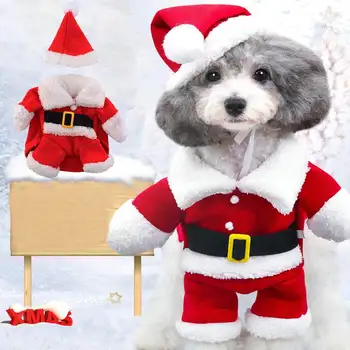 Коледно облекло за домашни любимци, костюм на куче, Дядо Коледа, зимно палто за куче, яке, рокля с препълнена, топли дрехи, cosplay за кучета и котки