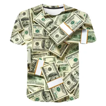 Лятна мъжка тениска с изображение на книжните пари в стил хип-хоп с 3D принтом, модни дрехи с къс ръкав и индивидуален деколте