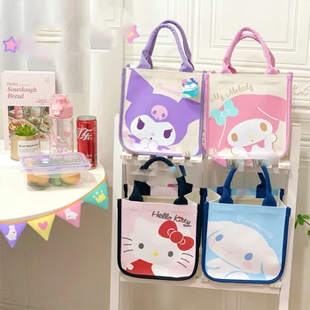 Sanrio Kawaii Аниме Cinnamoroll My Melody Преносима холщовая многопластова чанта за обяд Kuromi Сладко Cartoon New Lunch Bag Toys Kids