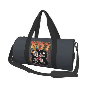 Спортна чанта KISS The Band, спортни чанти за рок музика, хеви метъл, мъжки и дамски пътни чанти по поръчка с обувки, ретро чанта за фитнес, чанти за уикенда