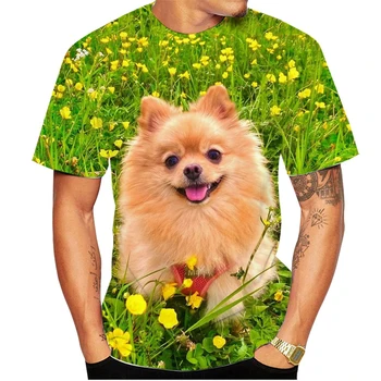 Лятна гореща разпродажба, сладко и забавно куче померан, модни и ежедневни тениски с 3D-принтом и кръгло деколте