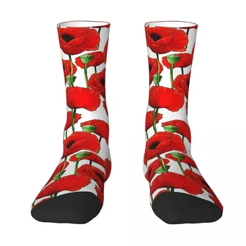 Чорапи All Seasons Crew Чорапи с маковым модел, Дълги чорапи в стил харадзюку, Забавни Чорапи в стил хип-хоп, Аксесоари за мъже, жени, Коледни подаръци