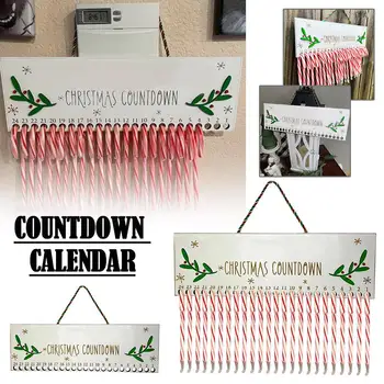 Коледен Творчески Календар за Обратно Броене Дървени Закачалки за захарна тръстика Календар Атмосфера на стената на къщата F5W2
