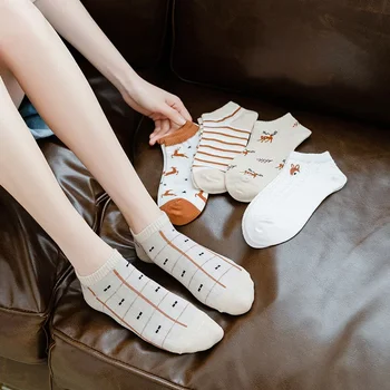 Дамски чорапи с къси лодочками, невидим памук чорап Meias на щиколотке, женски дишаща Японски сладък момичешки сърце