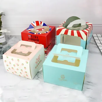 Индивидуален продукт52; Преносима опаковка за печене на сладкиши и торти; кутия за боклучава храна за вкъщи; Еднократна хартиена кутия за торти с прозорец и