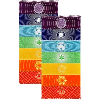 2 елемента Гобеленовый килимче за медитация, йога, чаршафи, Мексикански шарени килим с пискюли (59x30 инча)