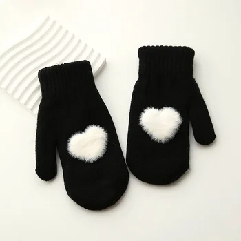 Зимни топли плюшени ръкавици за жени, Меки Еластични ръкавици без пръсти със сърце, имитиращи кожа заек, Изолирана възли ръкавици