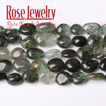 6-8 мм и камъчета с неправилна форма, зелени мъниста от рутилового кварц, гладки кристални чисти мъниста за бижута, гривни 