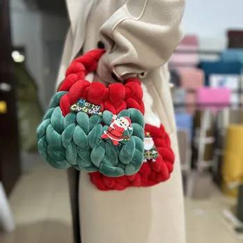 Дамска чанта, модерна чанта за коледни подаръци, тканая чанта, дамски вязаная чанта през рамо, Коледни Чанти на Дядо Коледа