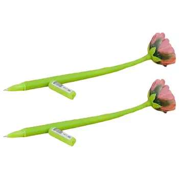 2 елемента Атрактивни дръжки във формата на цвете за Многократна употреба гел химикалка с капачка на силиконови дръжки с турбокомпресор с променлива форма на цвете Подарък маркиране на Ден на учителя