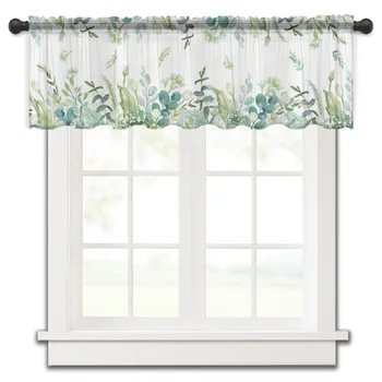 Лятна акварел, листа от евкалипт, малък прозорец завеса, Прозрачен Къс завеса, начало декор за спалня, Вуалевые завеси