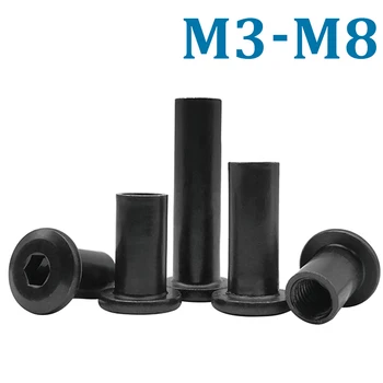 10шт M3 M4 M5 M6 M8 Черно Голям Плосък Шестигранник С размер на отворите Предната Глава Спойка Конектор за Поставяне на Съединителната Втулка на Кутията Торцевая Гайка От Въглеродна Стомана