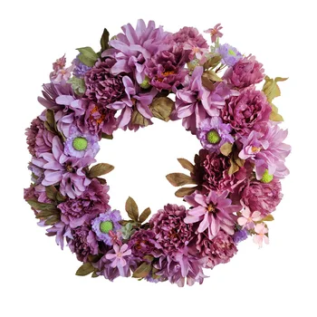 венец от лилав божур 56 см, кръгла имитирующая ратан венец, изкуствена коприна, изкуствени цветя, врата, стена, прозорец, декор за сватбени партита