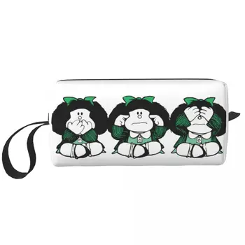 Косметичка с три маймуни за жени, козметични чанти Mafalda, пътна чанта за тоалетни принадлежности с цип, с анимационни герои, чанта-органайзер за съхранение