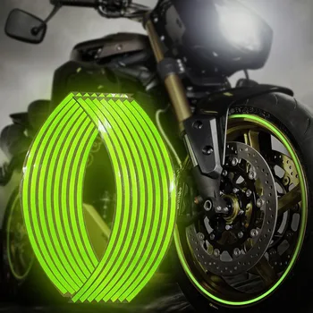 18-инчов Мотоциклетът стикер Moto Stripes, Отразяваща джантата на колелото за мотоциклет, стикер на повреден автомобил за скутер, Хладен зелен Флуоресцентен декор