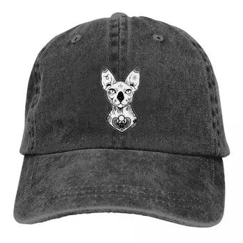 Лятна шапка с сенника шапки в стил хип-хоп с татуировки, Ковбойская шапка на Канадския котка Сфинкс, заострени шапки