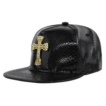 Бейзболна шапка в стил хип-хоп с плоски полета в 10 кадъра, Метално лого на Исус, персонални кожена шапка с периферия, шапка шофьор на камион, шапка за улични танци