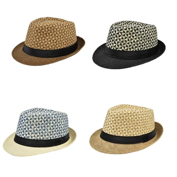 Сламена шапка фетровая шапка сламена шапка от слънцето с принтом в британския стил, слама панама за отдих