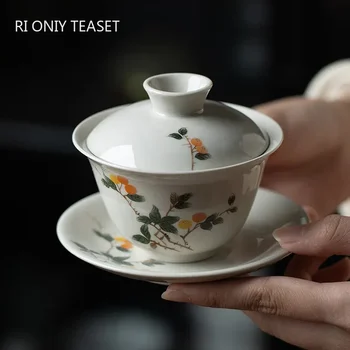 170 мл Китайски Керамични Гайвань Ръчно изработени Чаена Чаша С Ръчно Рисувани Цветя Чаена супа от супник Пътна Чаена Чаша Порцелан Чай Аксесоари